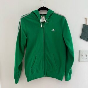 Adidas Vibrant Green Hoodie with Triple Gray Stripes
